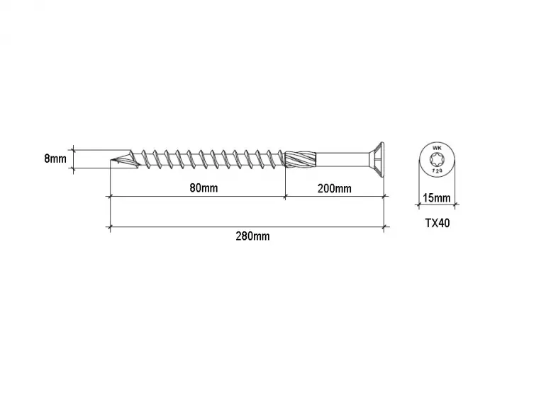 Wkręt Ciesielski Z Łbem Stożkowym 8x280mm