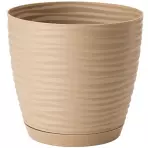 Doniczka Sahara Petit okrągła z podstawką 13 cm caffe latte
