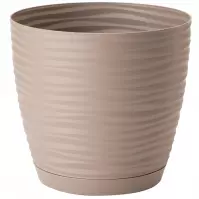 Doniczka Sahara Petit okrągła z podstawką 13 cm taupe