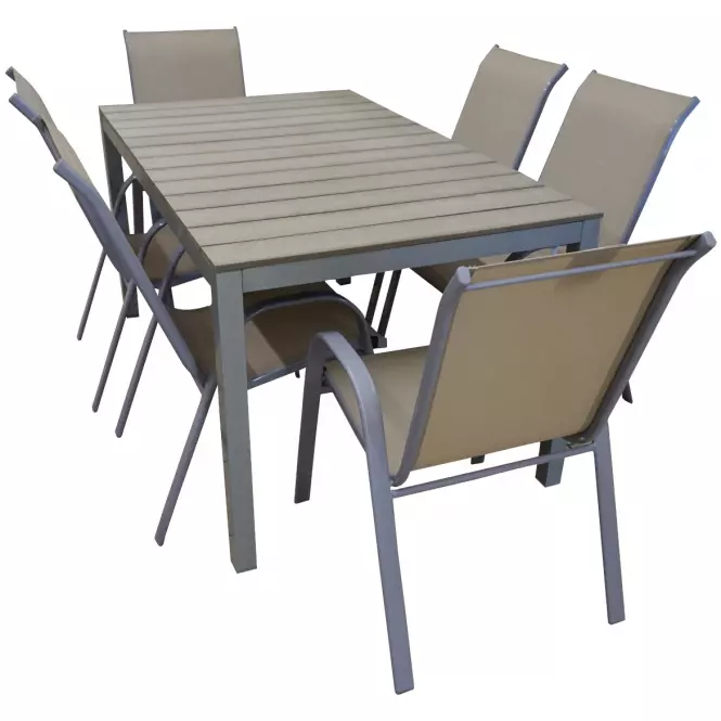 Komplet stół Polywood + 6 krzeseł taupe