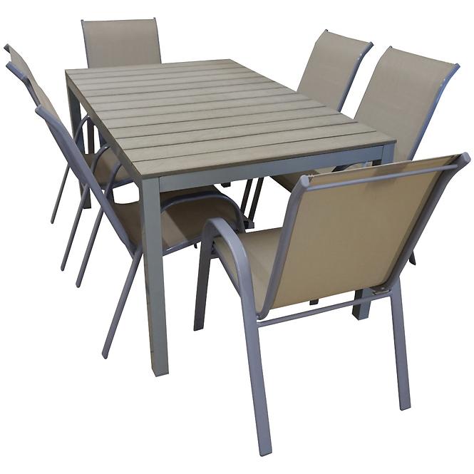 Komplet stół Polywood + 6 krzeseł taupe