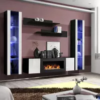 Meblościanka + Biokominek Fly M2 + Szkło Biały/Czarny+ LED