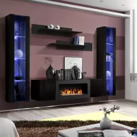 Meblościanka + Biokominek Fly M2 + Szkło Czarny+ LED