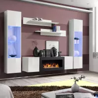 Meblościanka + Biokominek Fly M3 + Szkło Biały+ LED