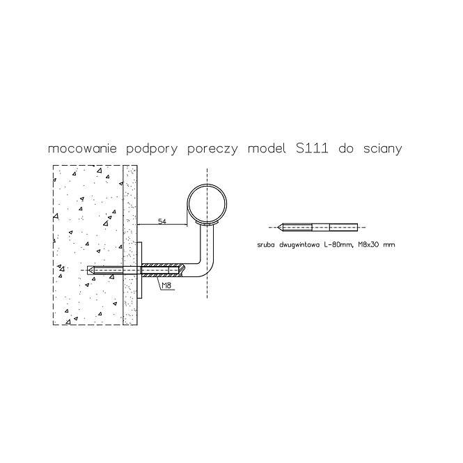 Poręcz ścienna 2000mm, 1 punkt zamocowania do ściany