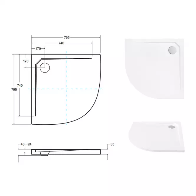 Brodzik Ultraslim półokrągły Axim 80x80x4.5+syfon