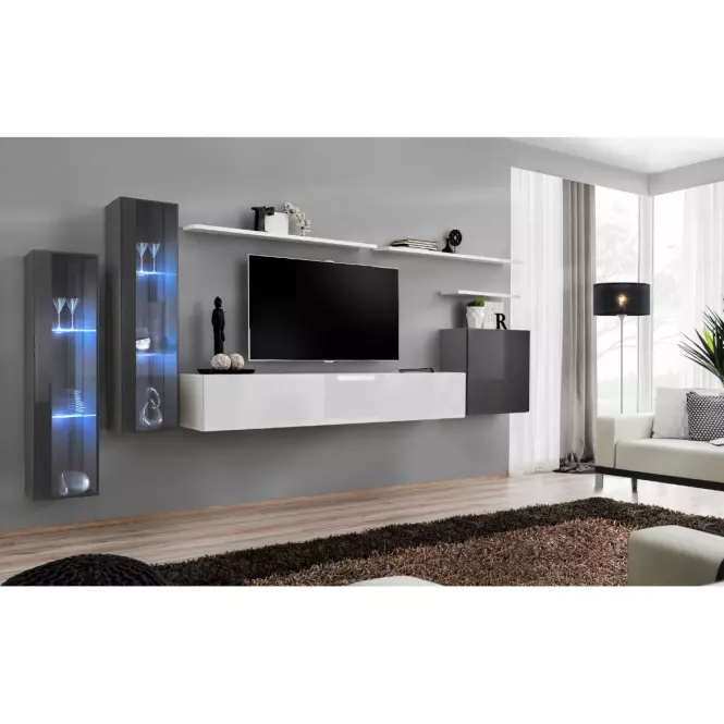 Meblościanka Switch Szkło+LED XI Grafit/Biały