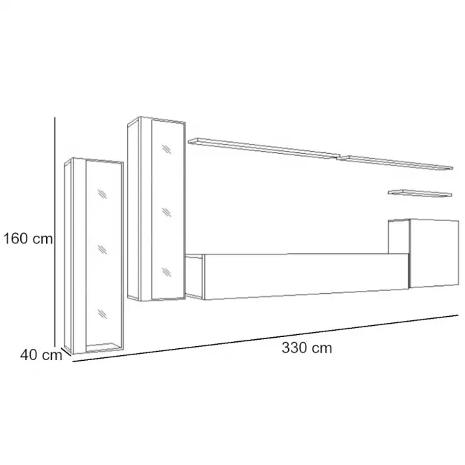 Meblościanka Switch Szkło+LED XI Grafit/Biały,2