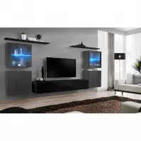 Meblościanka Switch Szkło+LED XIV Grafit/Czarny