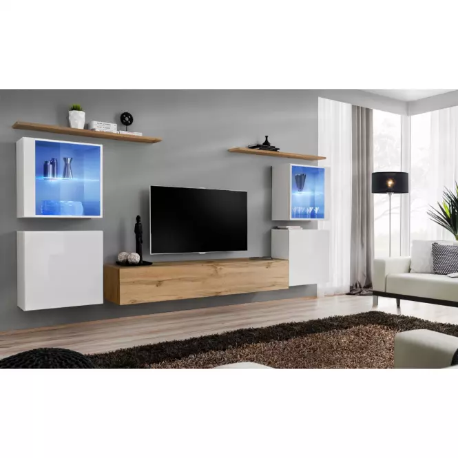 Meblościanka Switch Szkło+LED XIV Biały/Wotan