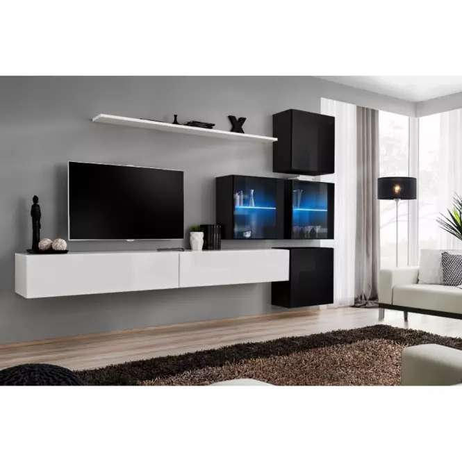Meblościanka Switch XIX szkło + LED  Biały/Czarny