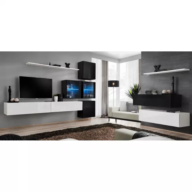 Meblościanka Switch XIX szkło + LED  Biały/Czarny,2