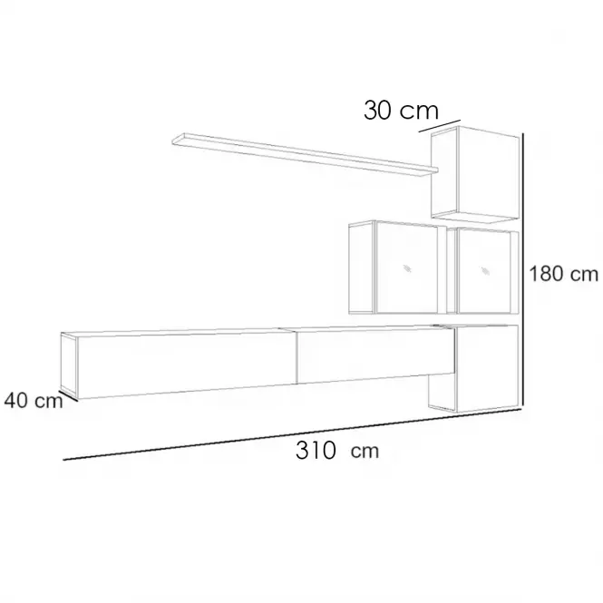 Meblościanka Switch XIX szkło + LED  Biały/Czarny,3