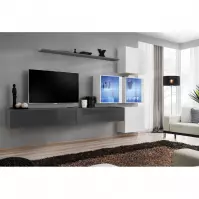Meblościanka Switch XIX szkło + LED  Grafit/Biały
