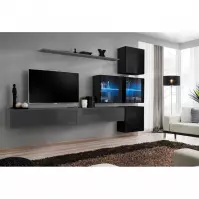 Meblościanka Switch XIX szkło + LED  Czarny/Grafit