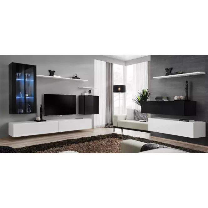 Komoda+Półka Switch Sb II Biały/Czarny/Biały,12