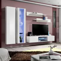 Meblościanka Fly O4+Szkło Biały + LED