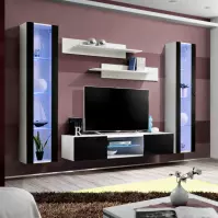 Meblościanka Fly O2+Szkło Czarny /Biały+ LED