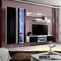 Meblościanka Fly O4+Szkło Czarny /Biały + LED