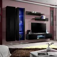 Meblościanka Fly O4+Szkło Czarny+ LED