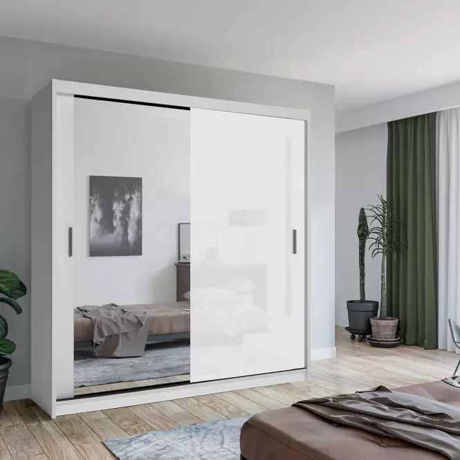 Szafa Lux 203 Biała + 1 x Lustro /1 x Biały Połysk,3
