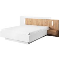 Łóżko Ze Stolikami I Oświetleniem 3d B Biały/Dąb Craft
