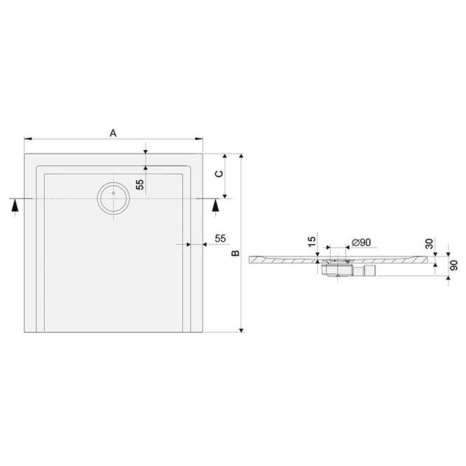 Brodzik B-M/SPACE S 90X90X1.5 BIEW