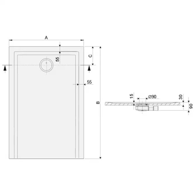 Brodzik B-M/SPACE S 100X140X1.5 BIEW,2