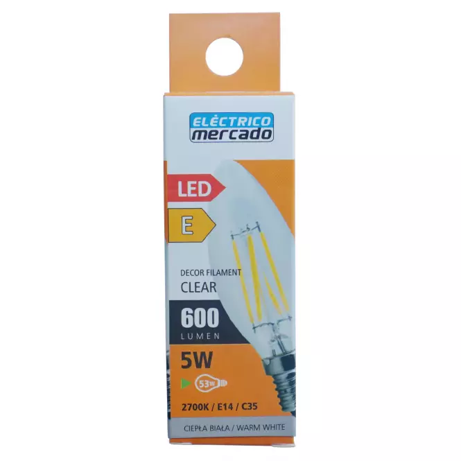 ŻARÓWKA FL C35 5W/600LM E14 230V 2700K CLEAR