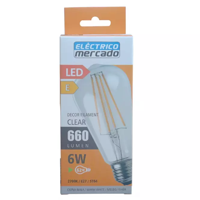 ŻARÓWKA FL ST64 6W/660LM E27 230V 2700K CLEAR