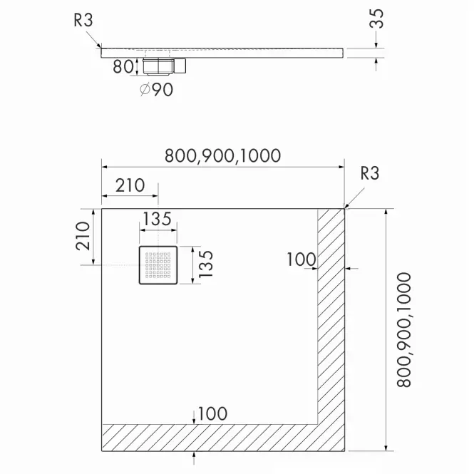 Brodzik Kw Kalait White Stone 80x80x3,5 3.3100/B/ST-M2