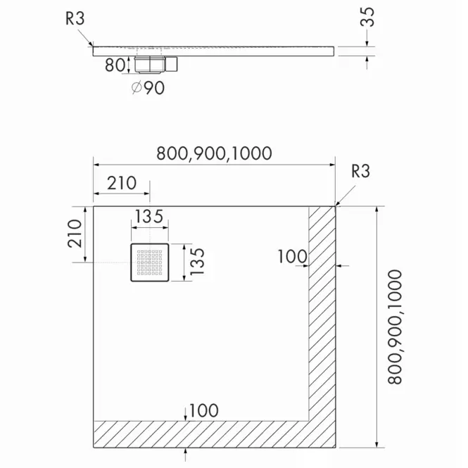 Brodzik Kw Kalait Cement Stone 80x80x3,5 3.3100/CT/ST-M2