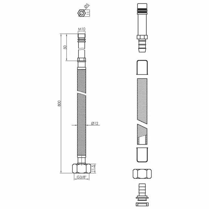 Wąż do baterii 3/8X ML10 800 MM  czarny 2 szt.