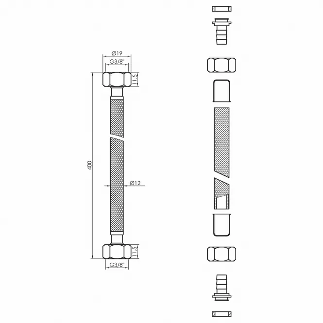 Wąż do wody 3/8 X 3/8 400 MM czarny,2