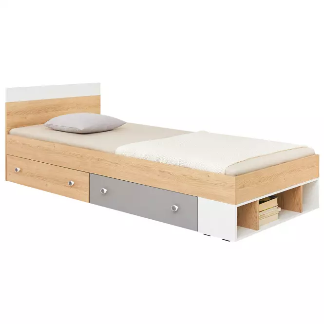Łóżko Pixel  120 PX15 dąb biszkoptowy/biały lux/szary