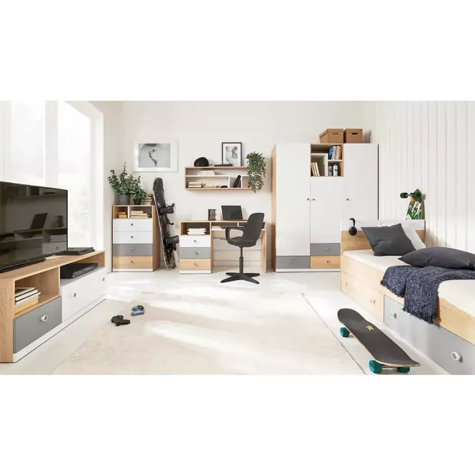 Łóżko Pixel  120 PX15 dąb biszkoptowy/biały lux/szary