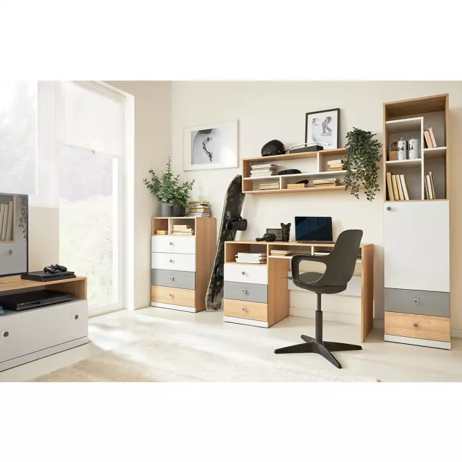 Łóżko Pixel  120 PX15 dąb biszkoptowy/biały lux/szary