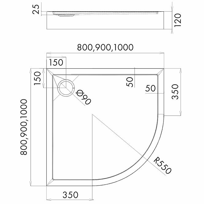 Brodzik półokrągły 80x80x12 R55 Espera Plus AQM4633