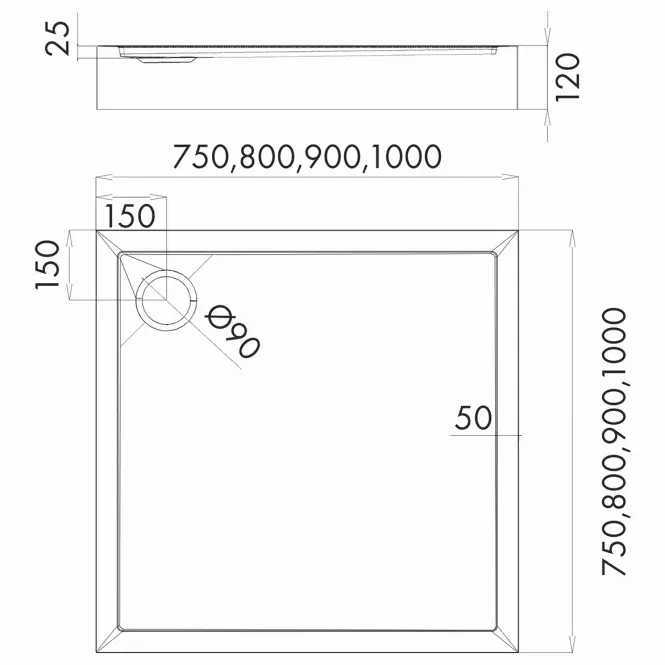 Brodzik kwadratowy Black Stone 80x80x12 Espera Plus AQM4630CST