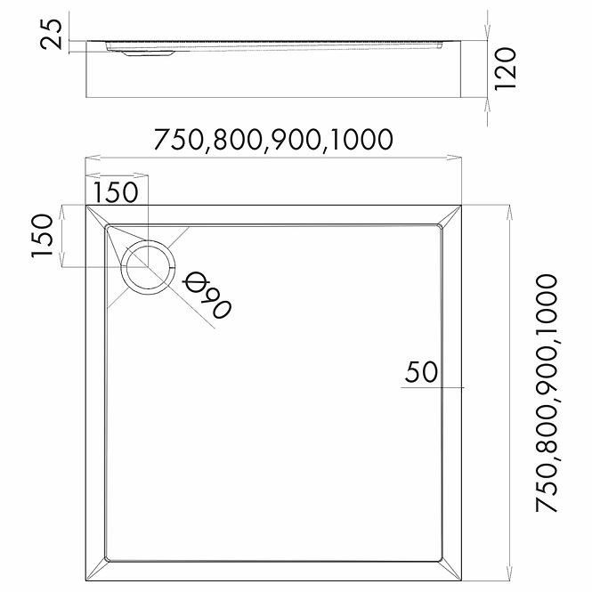 Brodzik kwadratowy Black Stone 80x80x12 Espera Plus AQM4630CST