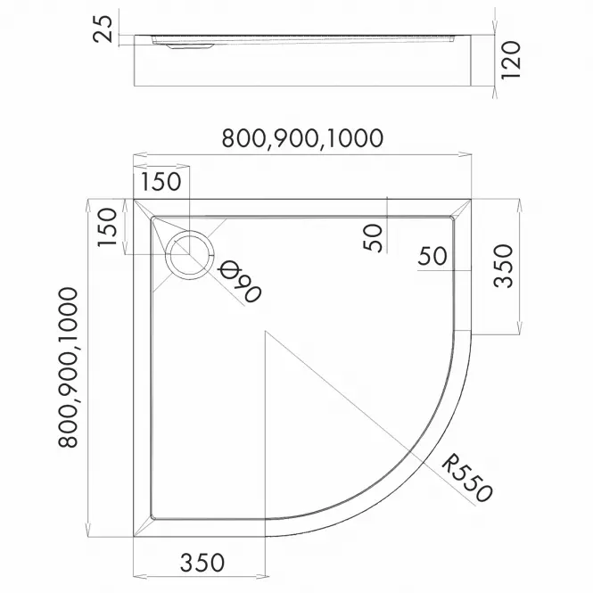 Brodzik półokrągły Black Stone 80x80x12 R55 Espera Plus AQM4633CST