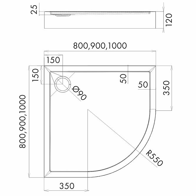 Brodzik półokrągły Black Stone 80x80x12 R55 Espera Plus AQM4633CST