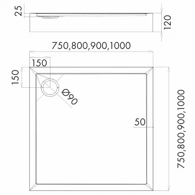 Brodzik kwadratowy Black Mat 80x80x12 Espera Plus AQM4630CMG
