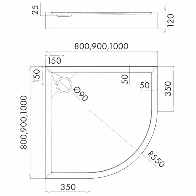Brodzik półokrągły Black Mat 80x80x12 R55 Espera Plus AQM4633CMG