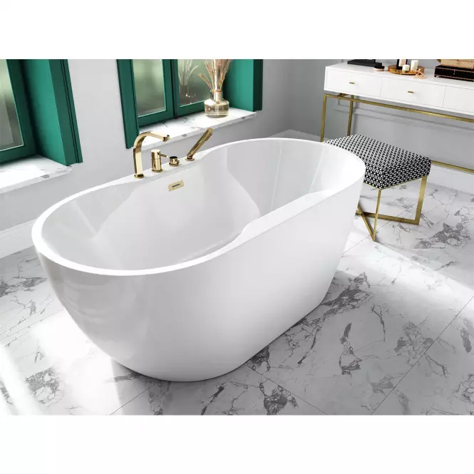 Wanna wolnostojąca Navia 150/80 z syfonem Klik Klak z przelewem prostokątnym Slim chrom,10