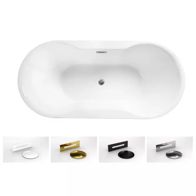 Wanna wolnostojąca Navia 150/80 z syfonem Klik Klak z przelewem prostokątnym Slim chrom,5
