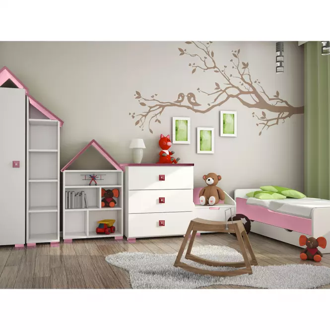 Łóżko Bb08  Z Materacem Biały+Różowy