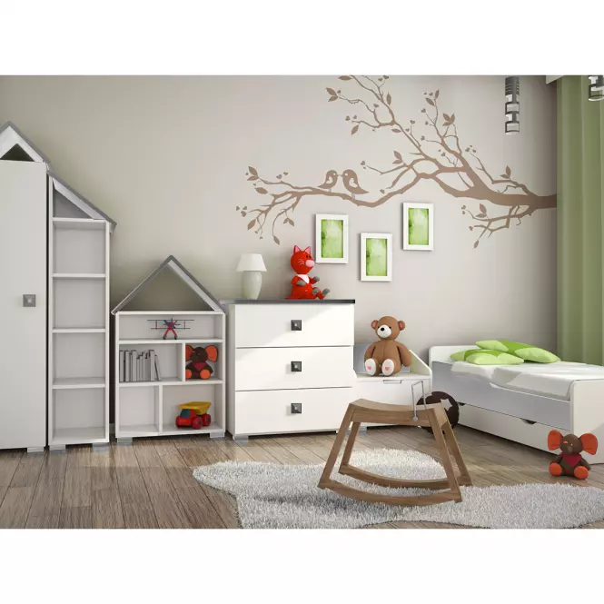 Łóżko Bb08  Z Materacem Biały+Popiel