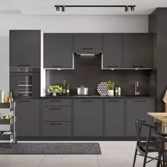 Szafka kuchenna Emily W60/68 Slim Pl z srebrnym okapem czarny groszek