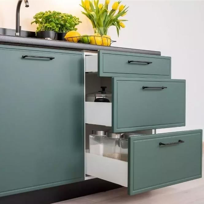 Szafka kuchenna Emily W60/68 Slim z srebrnym okapem zielony mat